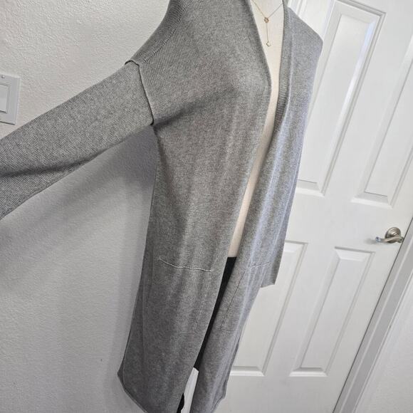 Eileen fisher Peruvian Organic Cotton Gray Long Cardigan L Layering Minimalist - Picture 4 of 11